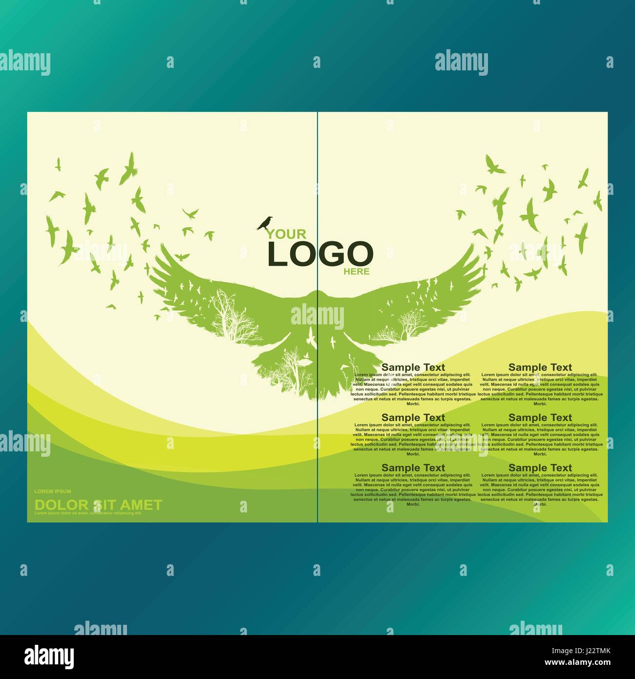 Eco-Green brochure, volantini, copertina, poster modello. Moderno vettore leaf, ambiente di progettazione. Raven con doppio effetto di esposizione dello sfondo. Illustrazione Vettoriale