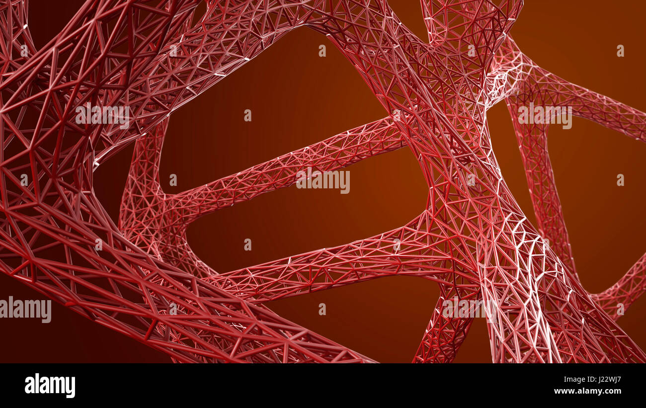 Abstract organica struttura griglia in rosso, rendering 3D Foto Stock