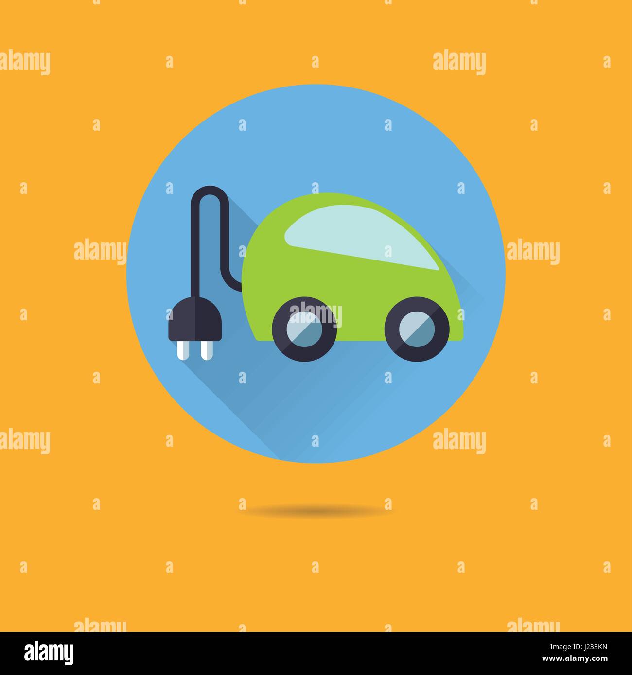 Plug-in electric car design piatto lungo ombra icona vettore Illustrazione Vettoriale
