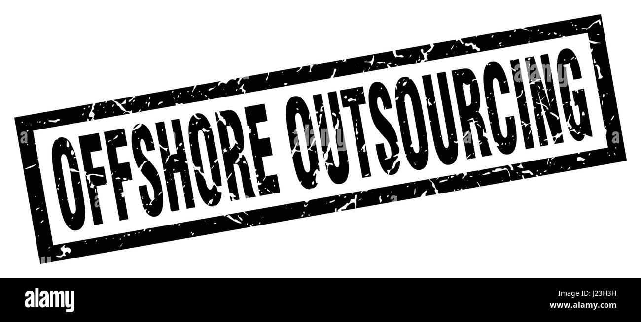 Quadrato nero grunge outsourcing offshore timbro Illustrazione Vettoriale