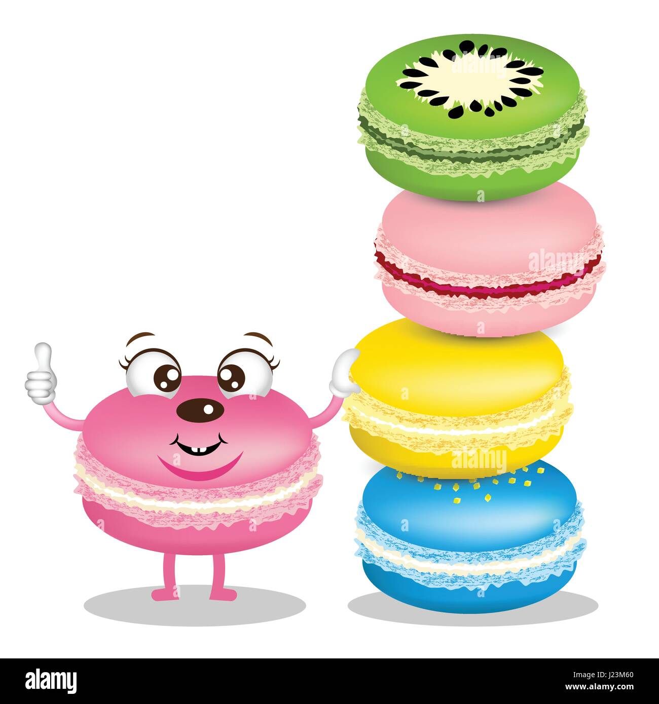 Carino macarons cartoon con deliziosi macarons per panificio Illustrazione Vettoriale