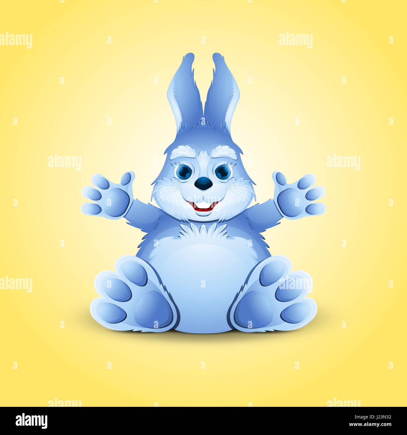 Poco funny bunny si siede con zampe teso. Foto Stock