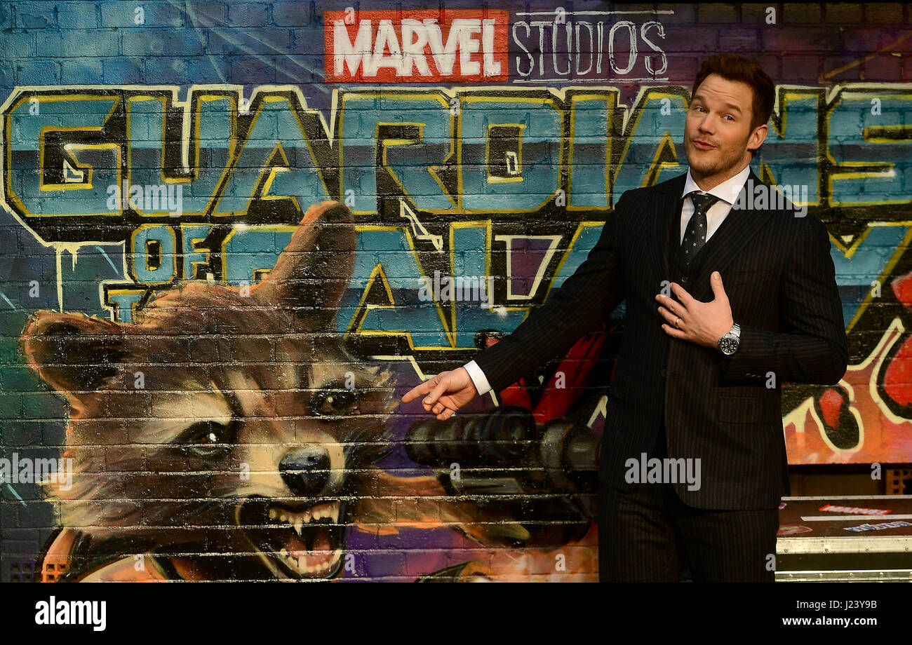 Chris Pratt che frequentano la premiere europeo dei guardiani della galassia Vol. 2 tenuto presso la Eventim Apollo, Londra. Stampa foto di associazione. Picture Data: lunedì 24 aprile, 2017. Vedere PA storia SHOWBIZ Galaxy. Foto di credito dovrebbe leggere: Ian West/PA FILO Foto Stock