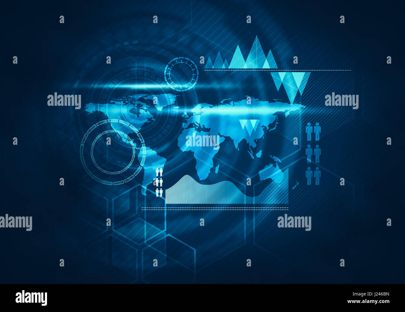 Futuro astratto, il concetto di tecnologia aziendale blu futuristico grafica virtuale interfaccia utente touch screen HUD Foto Stock