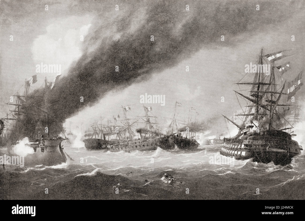 La battaglia del mare di Lissa aka Battaglia di Vis, 20 luglio 1866, tra l'Italia e l'impero austriaco. Da Hutchinson nella storia delle nazioni, pubblicato 1915. Foto Stock