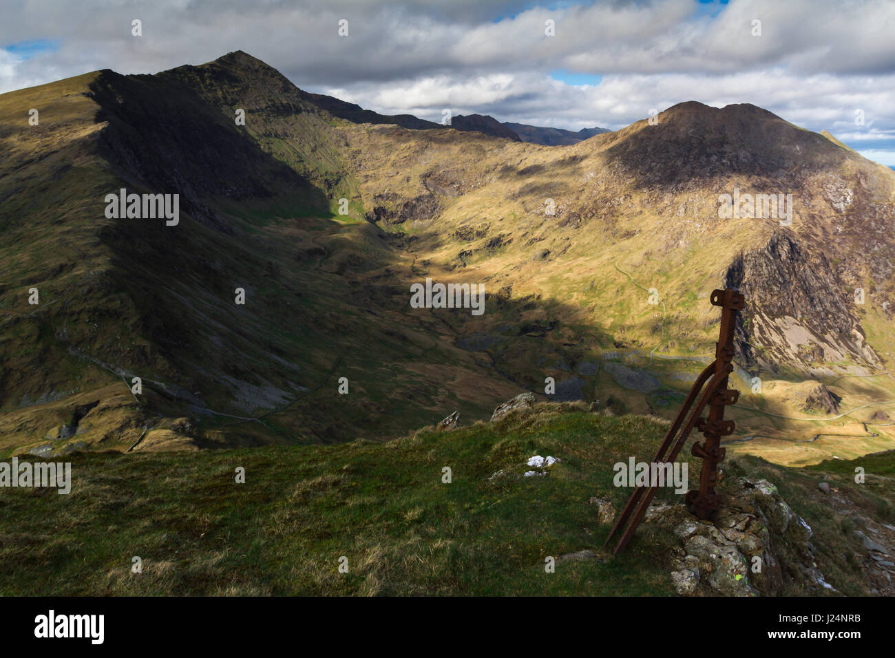 Snowdon e Y Lliwedd da anni di Aran, Snowdonia National Park, il Galles Foto Stock