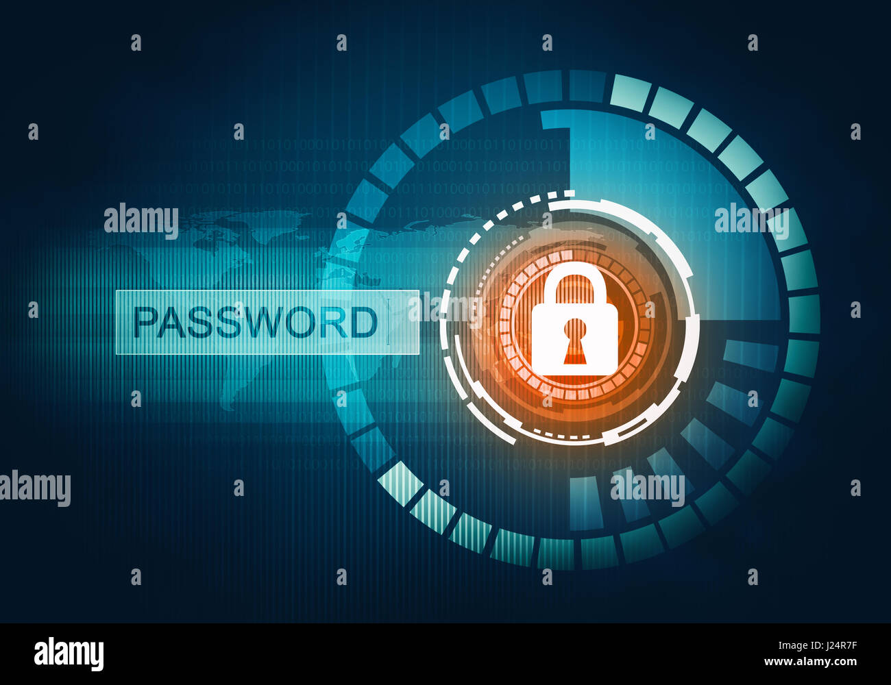 Abstract concetto digitale touch screen interfaccia cerchio con la password internet per la sicurezza dei dati e la serratura di sicurezza sul circuito microchip background. per marca Foto Stock