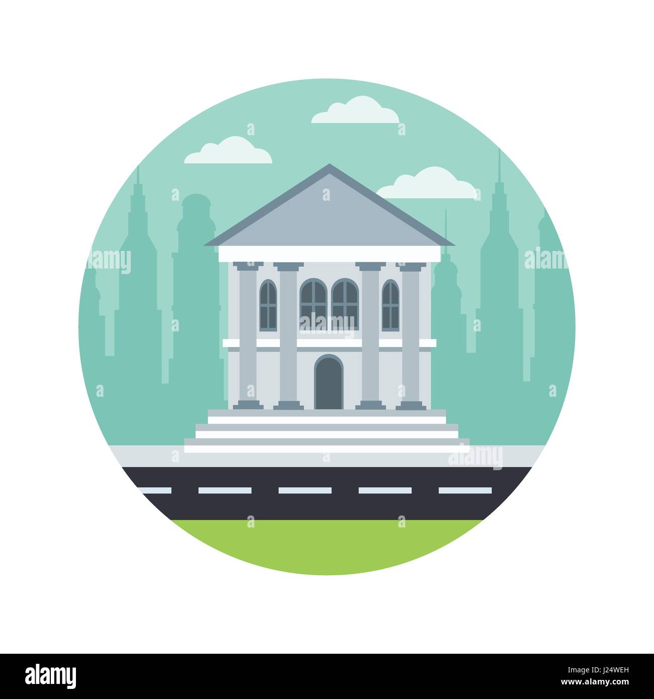 Banca edilizia architettura colonna tradizionale street city Illustrazione Vettoriale