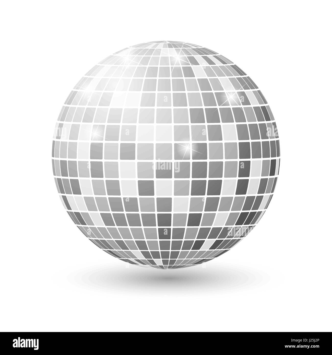 Palla da discoteca isolato illustrazione. Night Club parte elemento luminoso. Specchio luminoso argento design a sfera per discoteca dance club. Illustrazione Vettoriale