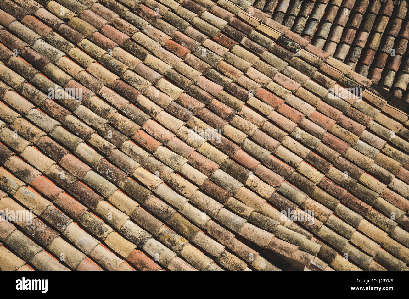 Dettaglio di terracotta tegole del tetto, la vecchia citta di Dubrovnik, Croazia Foto Stock