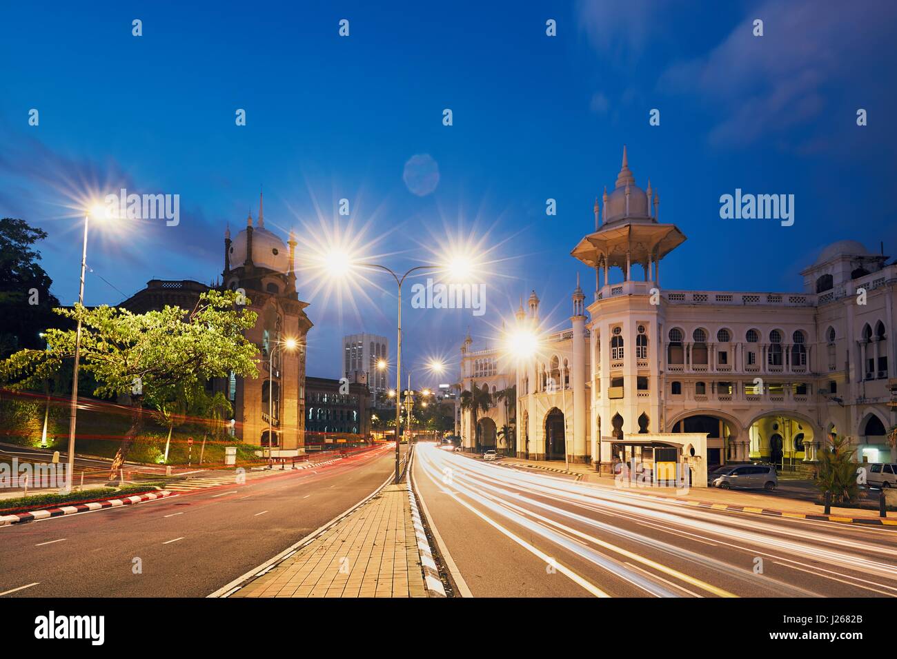 Scena notturna del vecchio Kuala Lumpur stazione ferroviaria, Malaysia Foto Stock