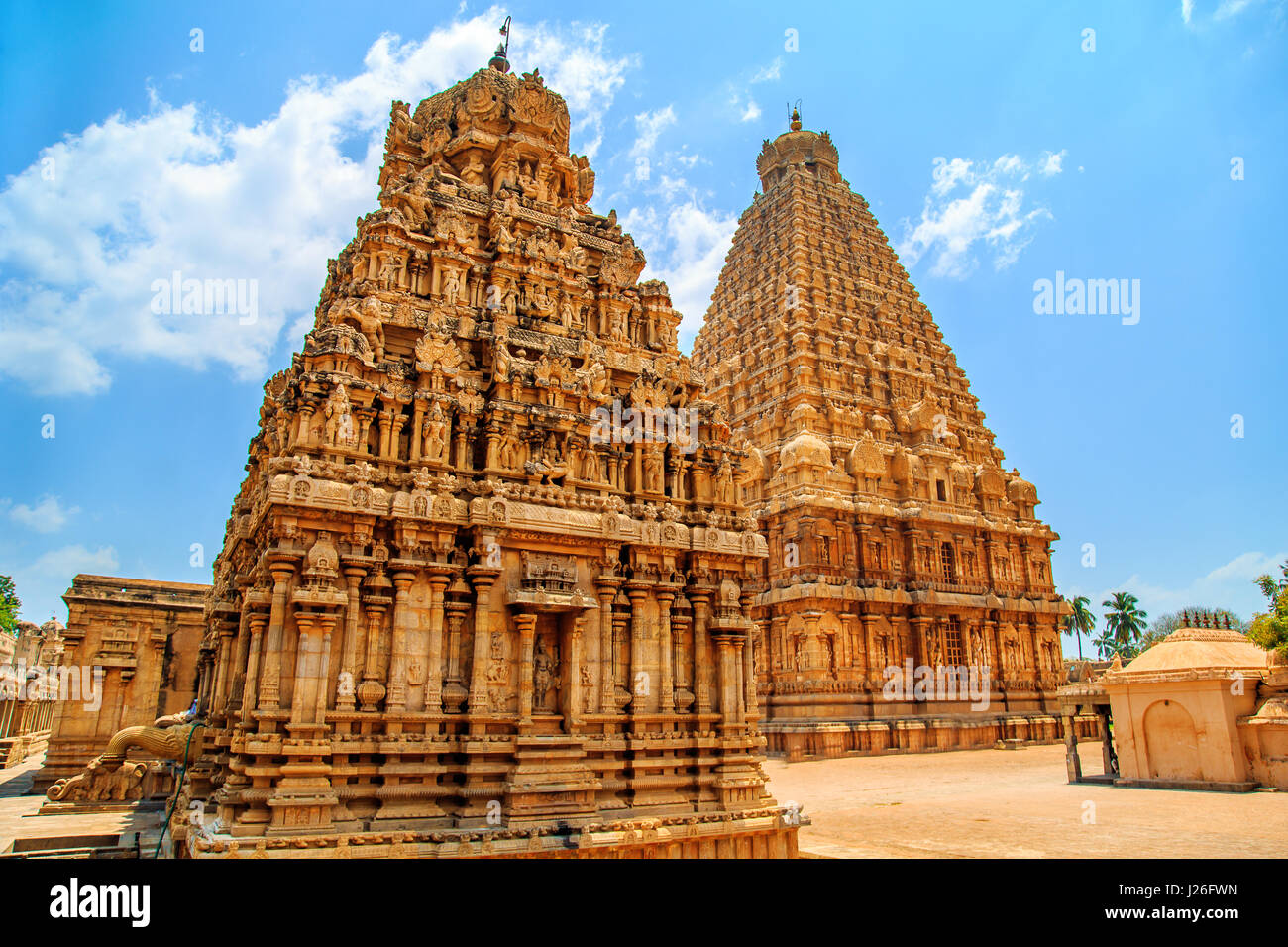 Tempio Brihadeeswara a Thanjavur, Tamil Nadu, India. Uno dei siti del patrimonio mondiale UNESCO. Foto Stock