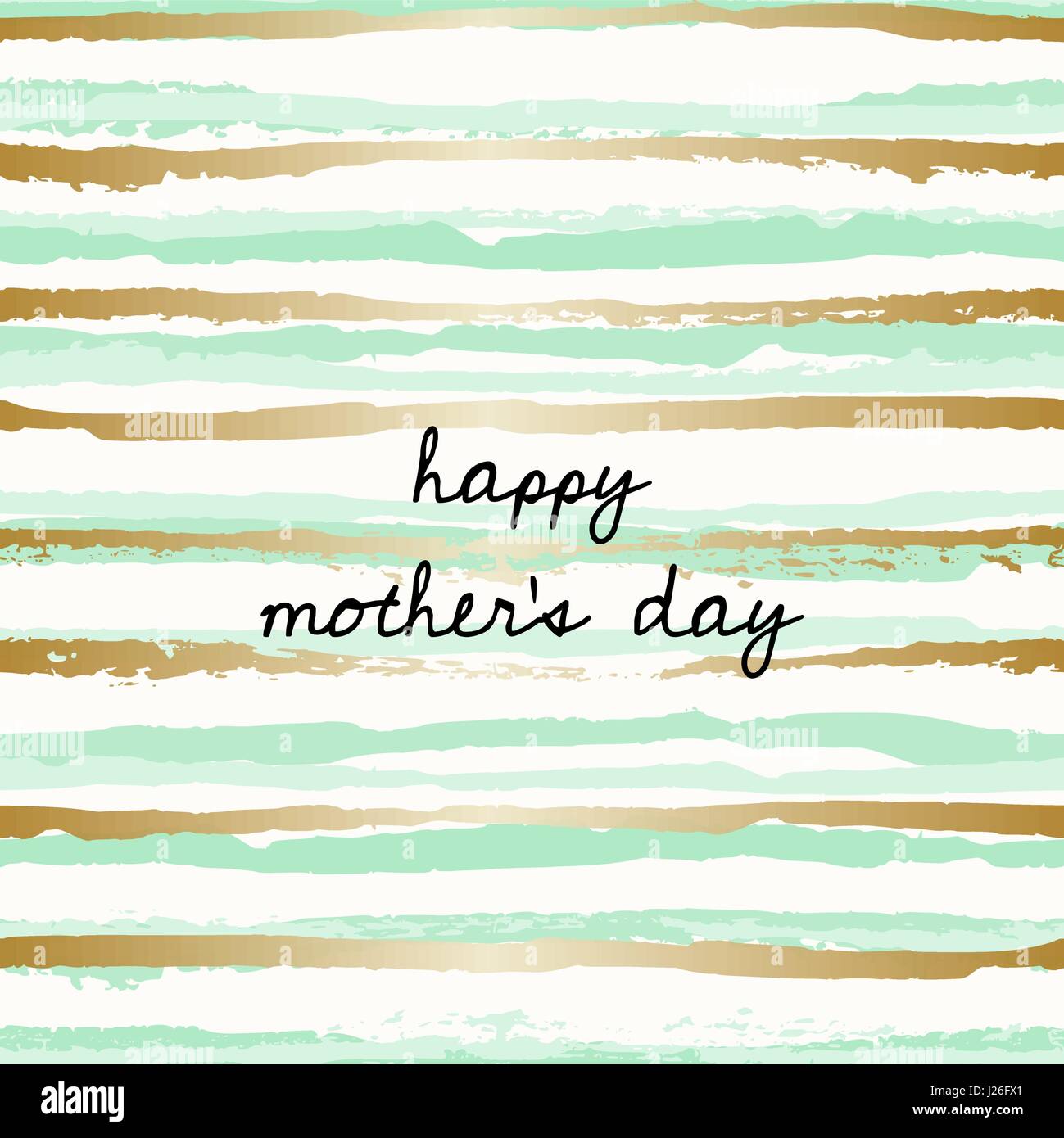 La festa della mamma biglietto di auguri con design disegnato a mano il messaggio e il verde menta e strisce dorate in background. Illustrazione Vettoriale