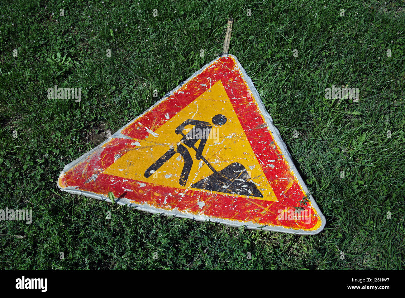 Costruzione pesante engineering in azione,segnale di avvertimento,croazia,l'Europa,8 Foto Stock