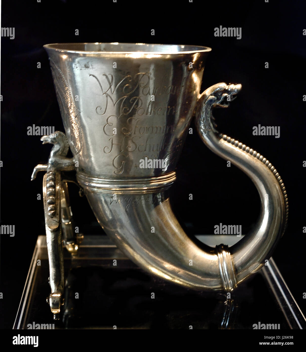 Coppa del piede con tubazione ornamento 1700 Gottfried Ihme - Gottfried Kittel Germania ( silver ) Foto Stock