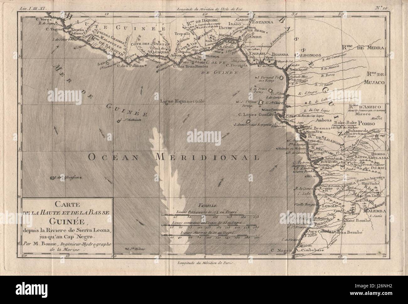 "Carte de la Haute et de la Basse Guinea'. Golfo di Guinea Africa. BONNE 1780 mappa Foto Stock