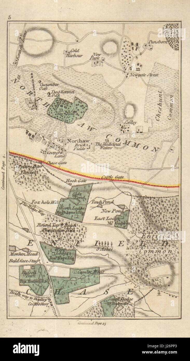 ENFIELD CHASE Cockfosters East Barnet Southgate Northaw Potters Bar 1786 mappa Foto Stock