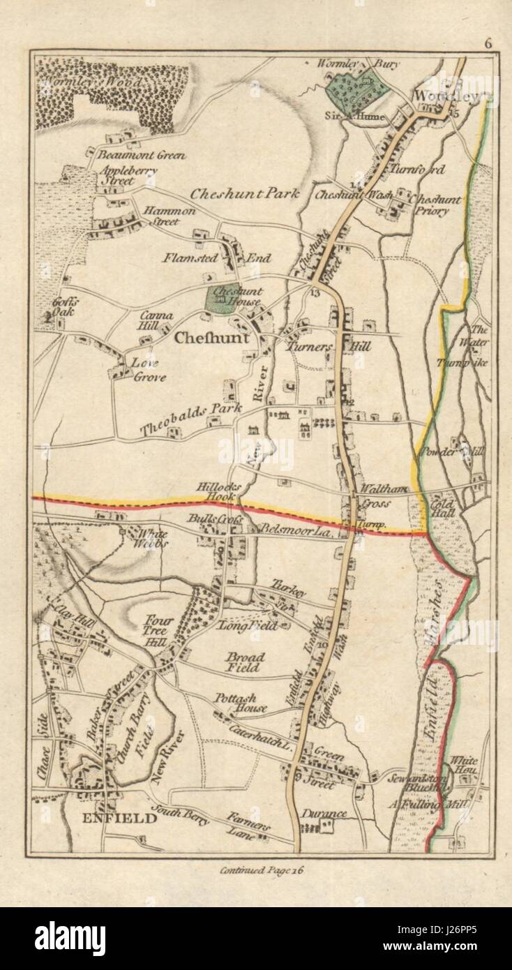 ENFIELD Cheshunt Waltham Cross Waltham Abbey Wormley Goff di rovere di Cary 1786 mappa Foto Stock