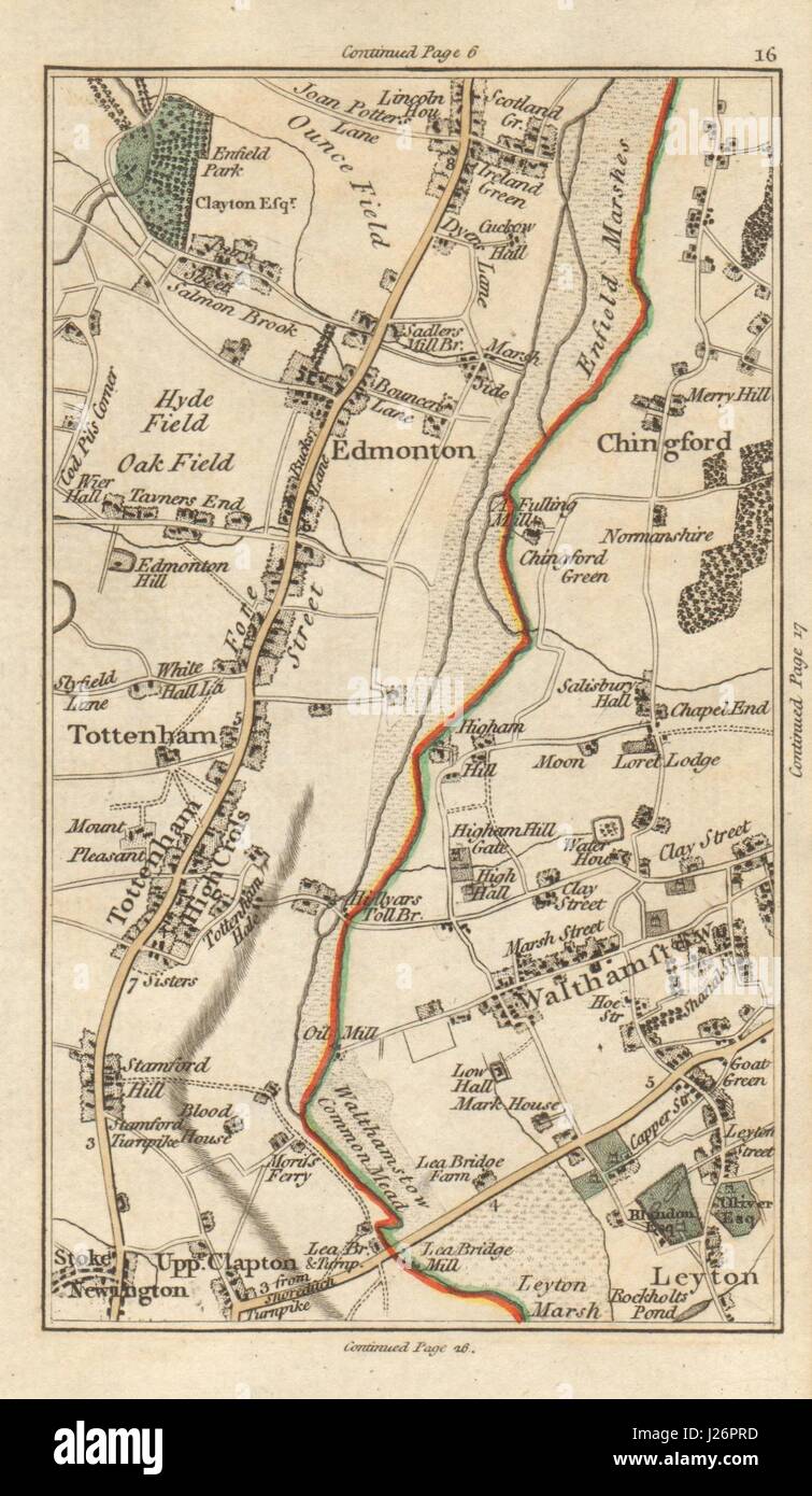 WALTHAMSTOW Chingford Edmonton Tottenham Stoke Newington Leyton CARY 1786 mappa Foto Stock