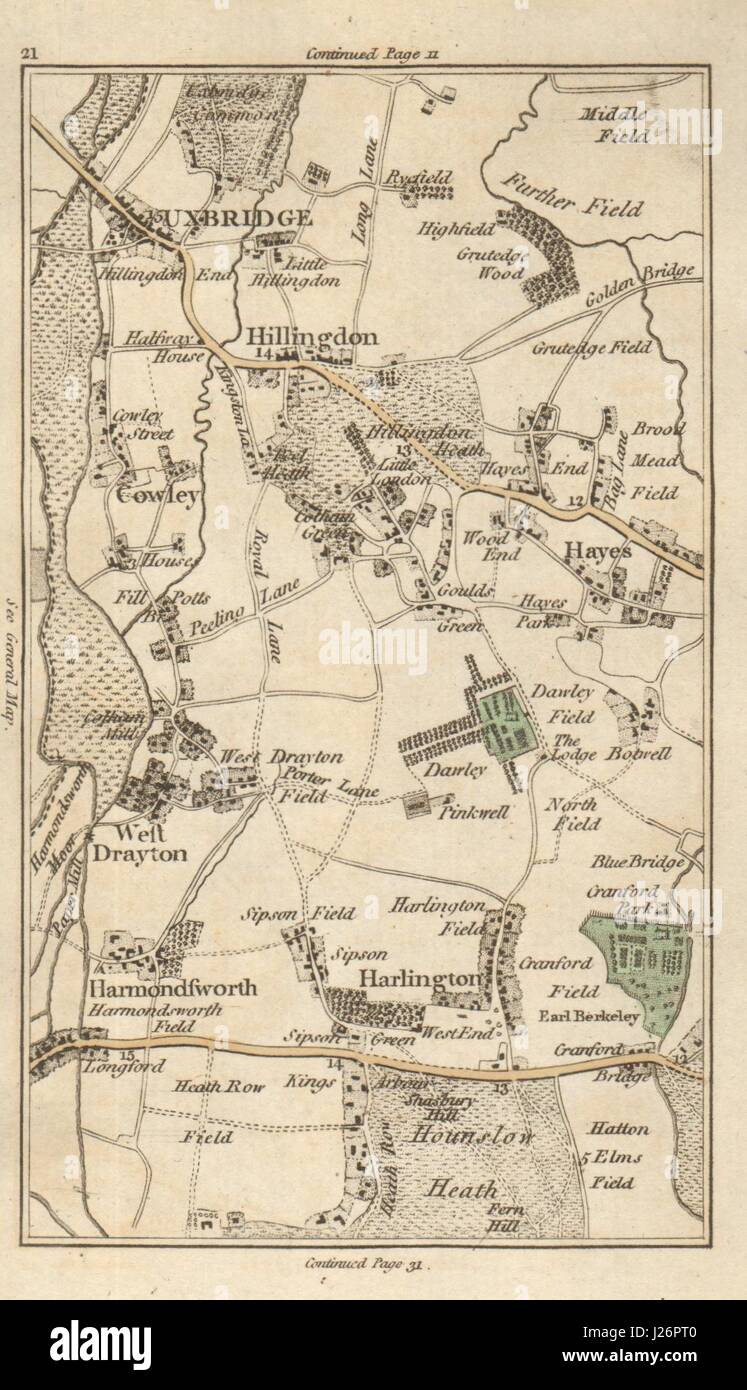 UXBRIDGE Hillingdon Hayes West Drayton Yiewsley Ickenham Heathrow CARY 1786 mappa Foto Stock
