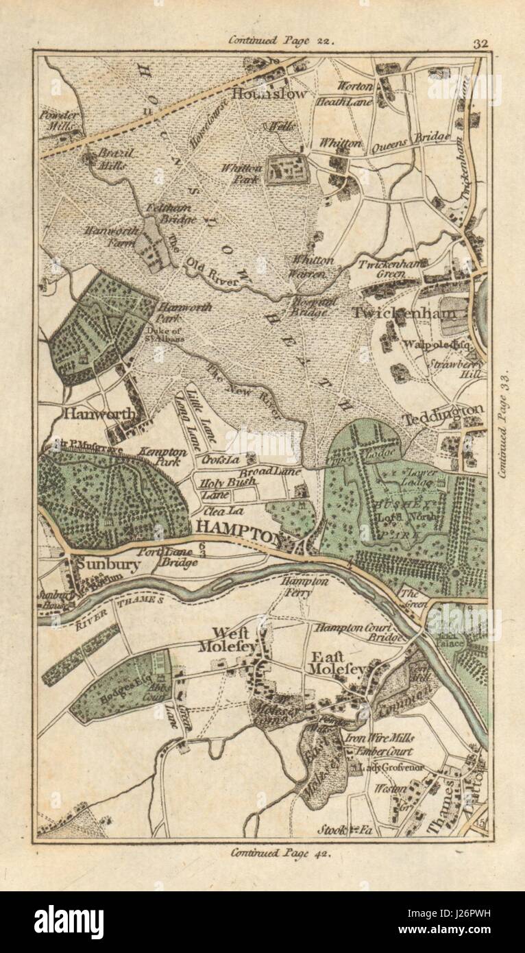 HOUNSLOW Twickenham Teddington Hanworth Hampton Molesey Thames Ditton 1786 mappa Foto Stock