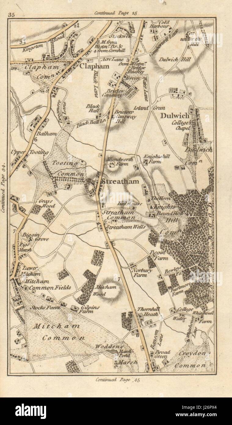 CLAPHAM Streatham Dulwich Tooting Mitcham Croydon Brixton Stockwell 1786 mappa Foto Stock