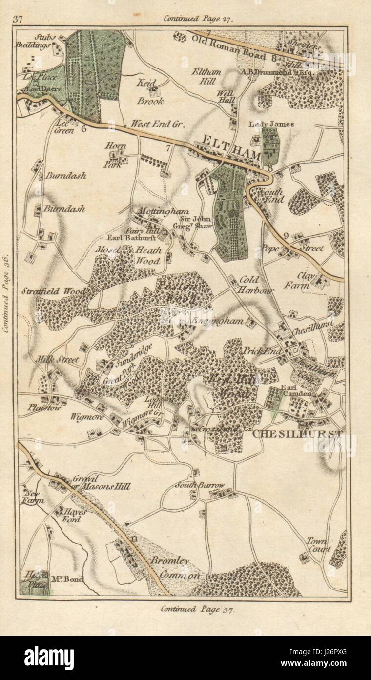 BROMLEY Eltham Chislehurst sparatutto sulla collina del legno Petts Blackheath Park 1786 mappa Foto Stock