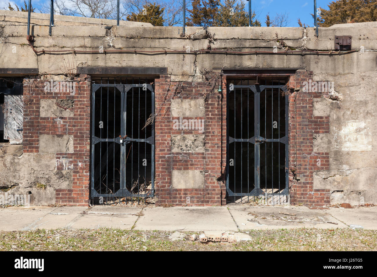 Dettagli architettonici di nove batteria pistola a Fort Hancock a Sandy Hook Gateway National Recreation Area nel New Jersey Foto Stock