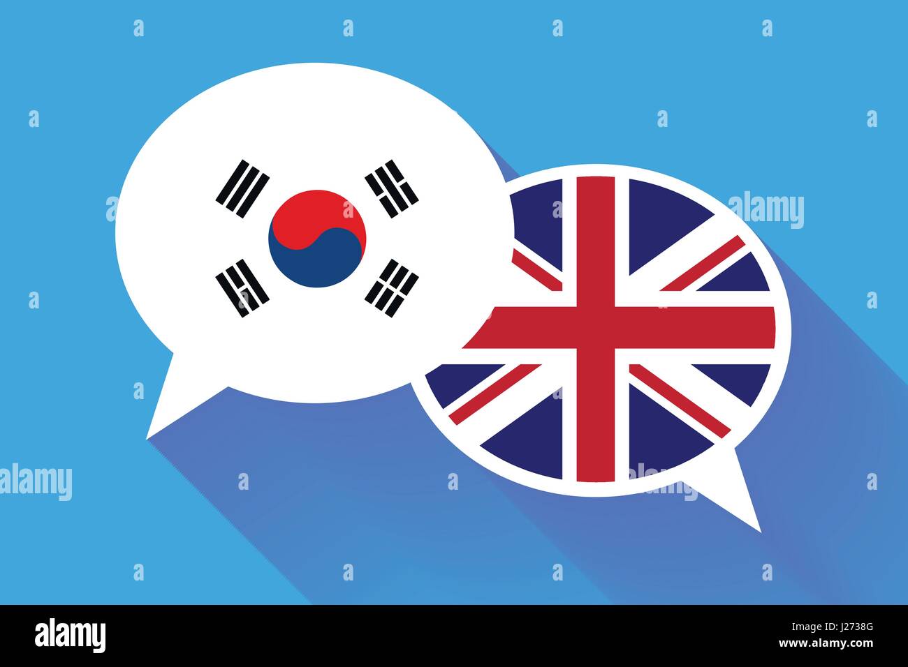 Due bianchi fumetti con la Corea del sud e Gran Bretagna bandiere. Illustrazione Vettoriale