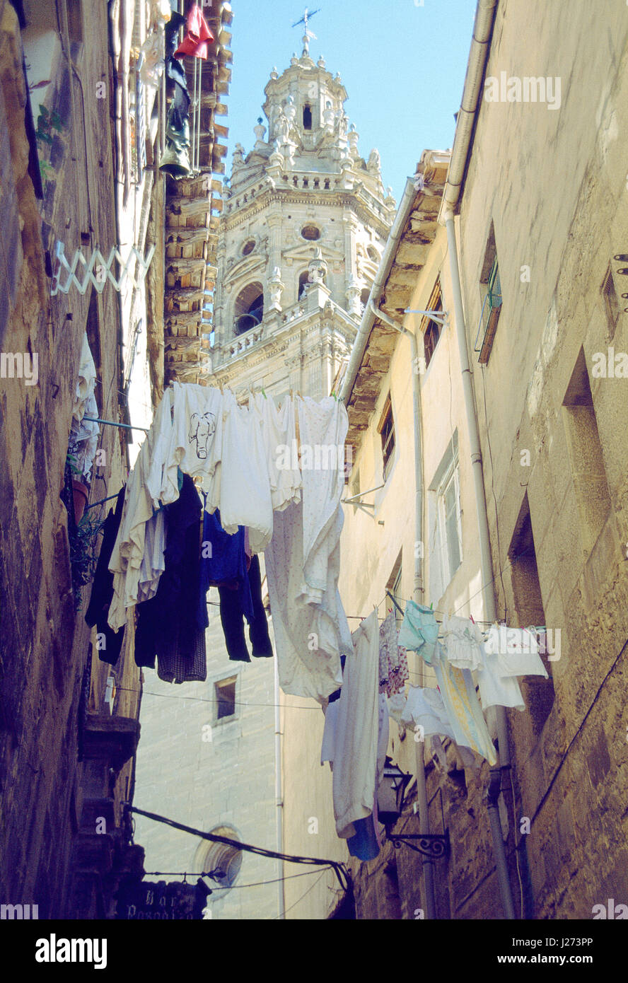 Torre di Santo Tomas chiesa di La Herradura. Haro, La Rioja, Spagna. Foto Stock