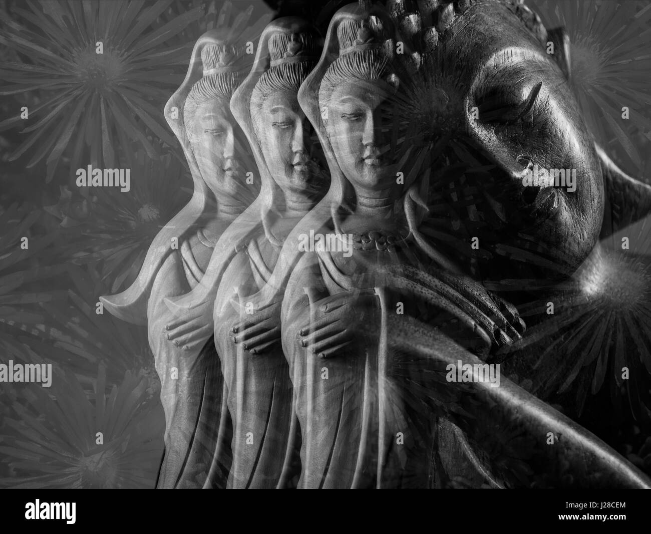 Scultura di Buddha 佛/像/佛像 e Avalokitasvara Bodhisattva scultura 觀音/觀世音/觀自在/菩薩/觀音菩薩/觀世音菩薩/觀自在菩薩/像 Foto Stock