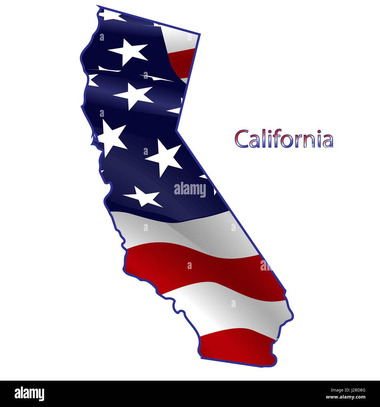 California piena di bandiera americana sventolare nel vento. Il profilo del membro Illustrazione Vettoriale