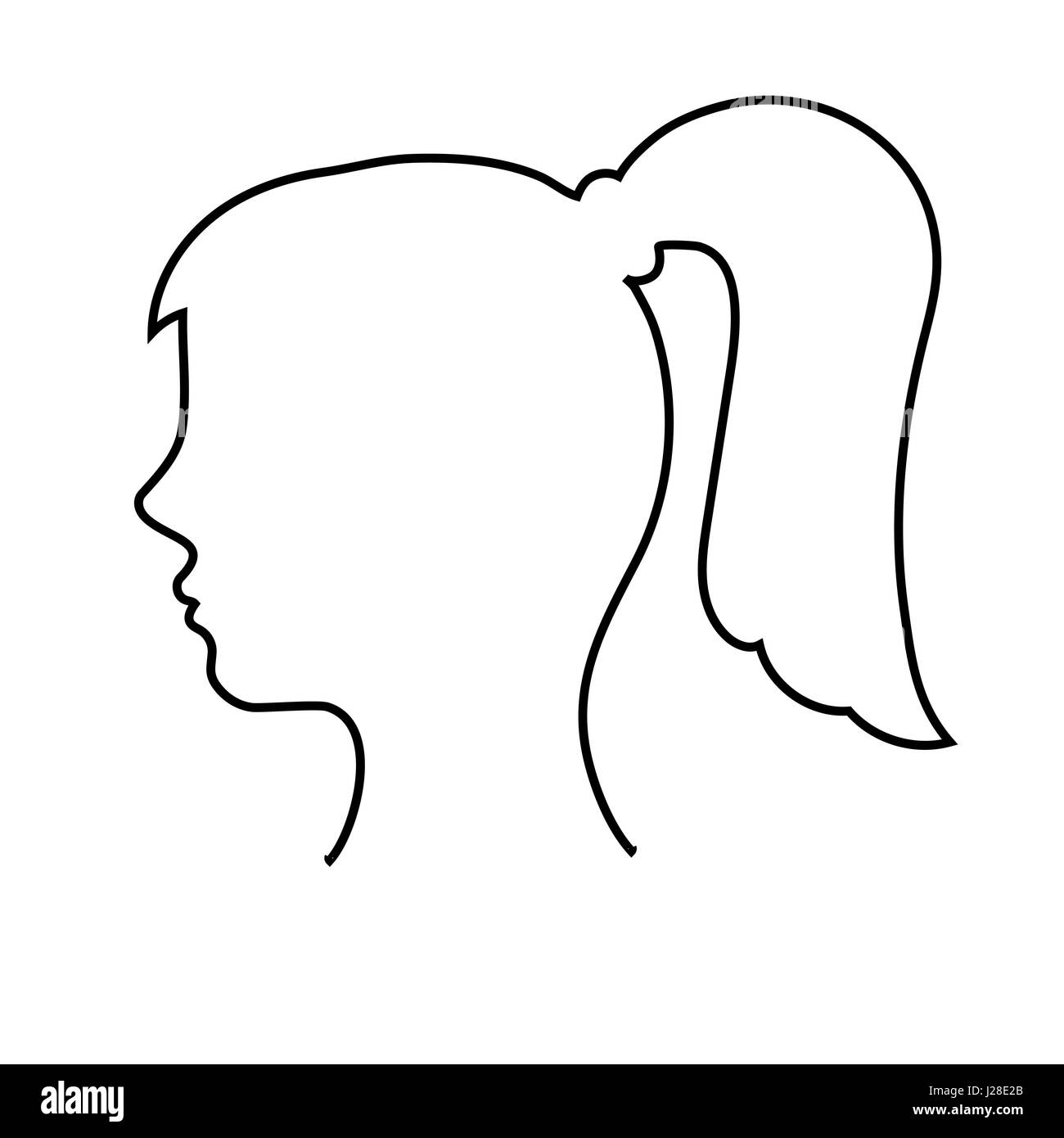 Svuotare testa di donna delineare con la coda di capelli Illustrazione Vettoriale