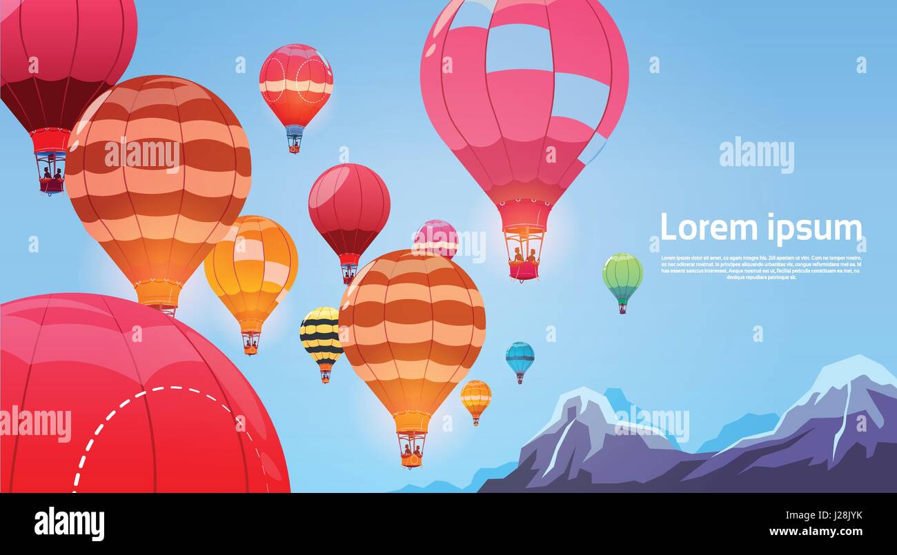 Aria colorate mongolfiere volare nel cielo Banner Illustrazione Vettoriale