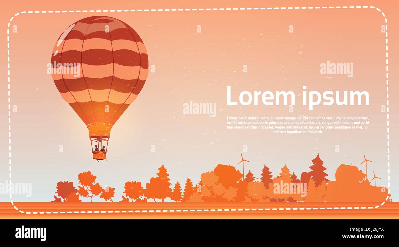 Aria colorato palloncino volare nel Cielo di tramonto Banner Illustrazione Vettoriale