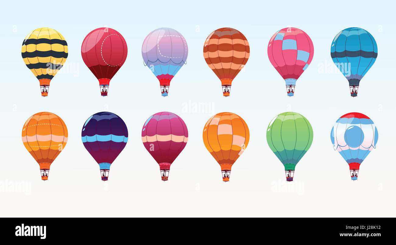 Aria colorate mongolfiere Set, dirigibile Collection Illustrazione Vettoriale