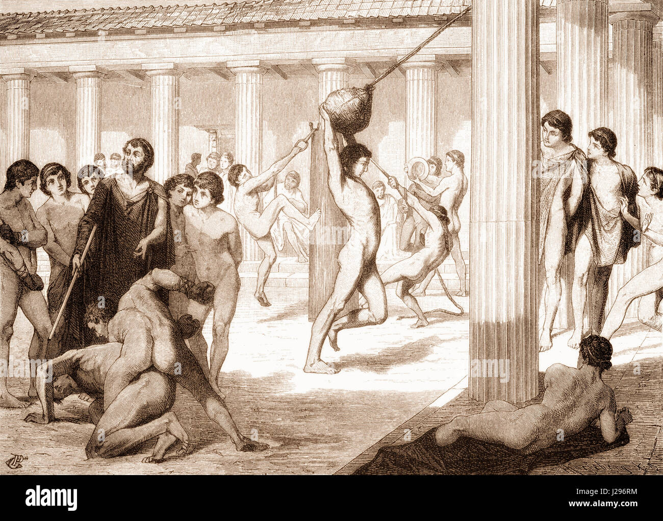 Giovani spartani che esercitano a Sparta, un ruolo di città-stato nella Grecia antica Foto Stock