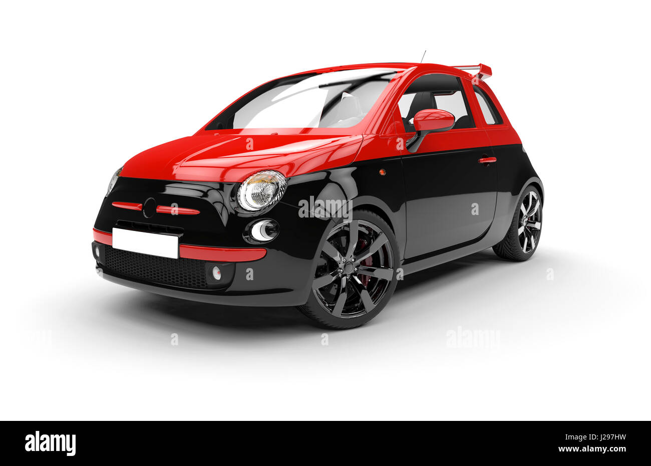 Parte anteriore di un generico rosso e nero city car isolato su uno sfondo bianco Foto Stock