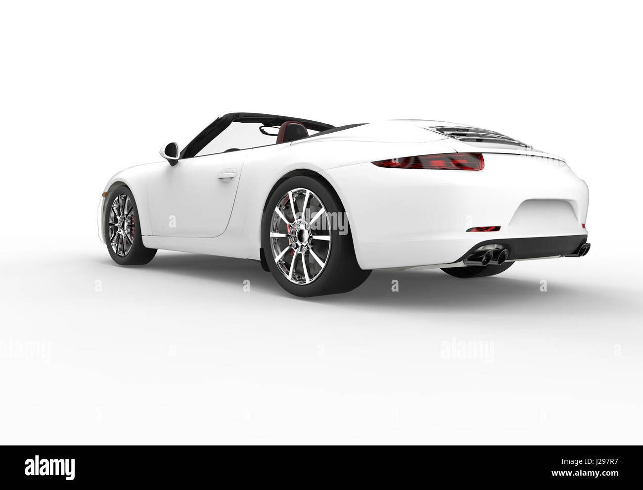 Retro di un generico bianco auto sportiva isolata su uno sfondo bianco Foto Stock
