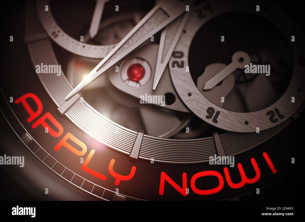 Applica ora sulla meccanica del meccanismo di orologio. 3D. Foto Stock