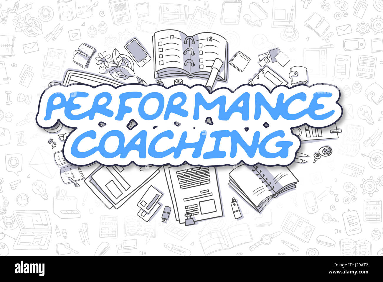 Performance coaching - Cartoon Il testo in blu. Il concetto di business. Foto Stock