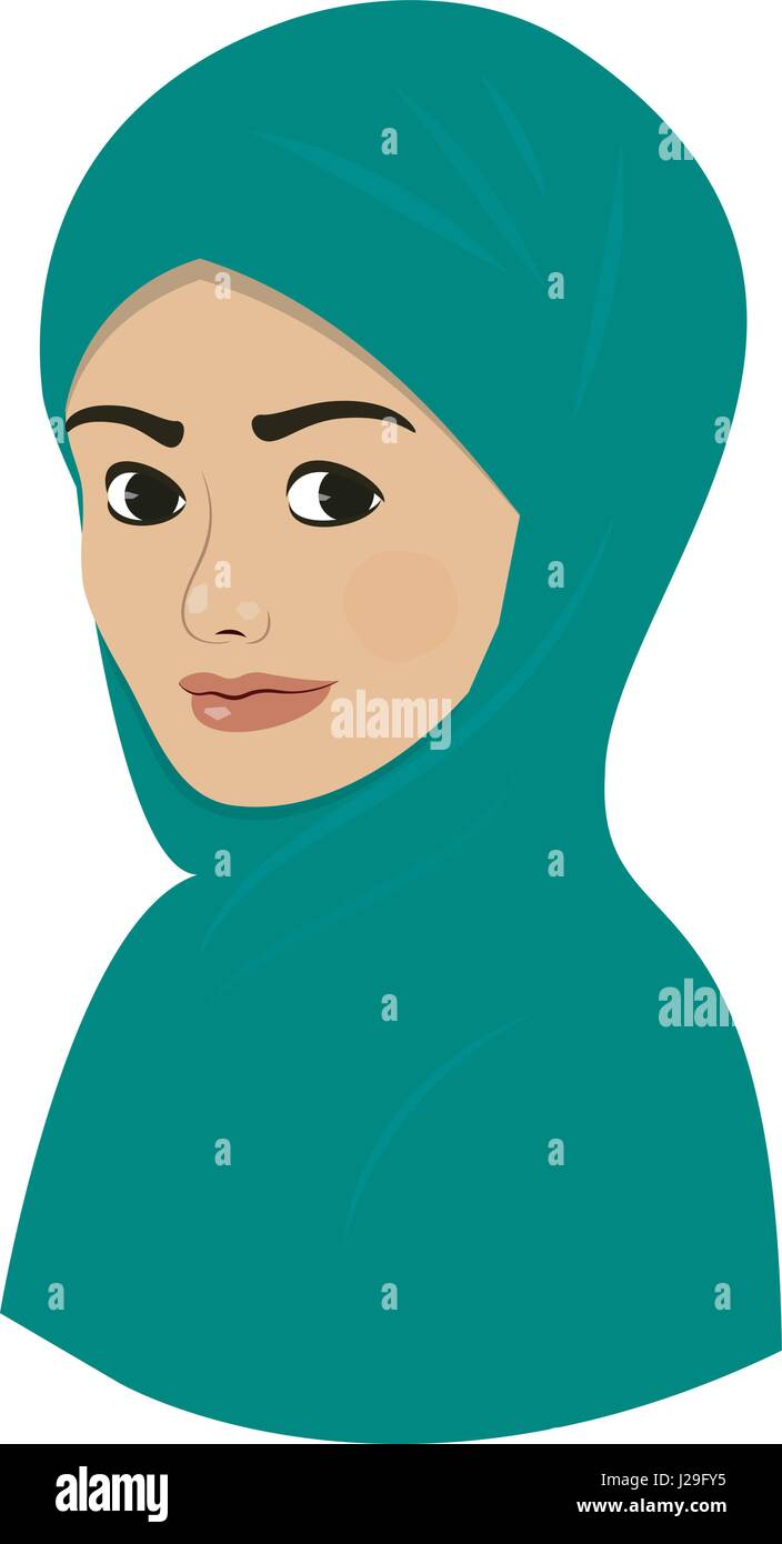Oriental bella ragazza araba in luminosi di colore verde hijab. Illustrazione Vettoriale