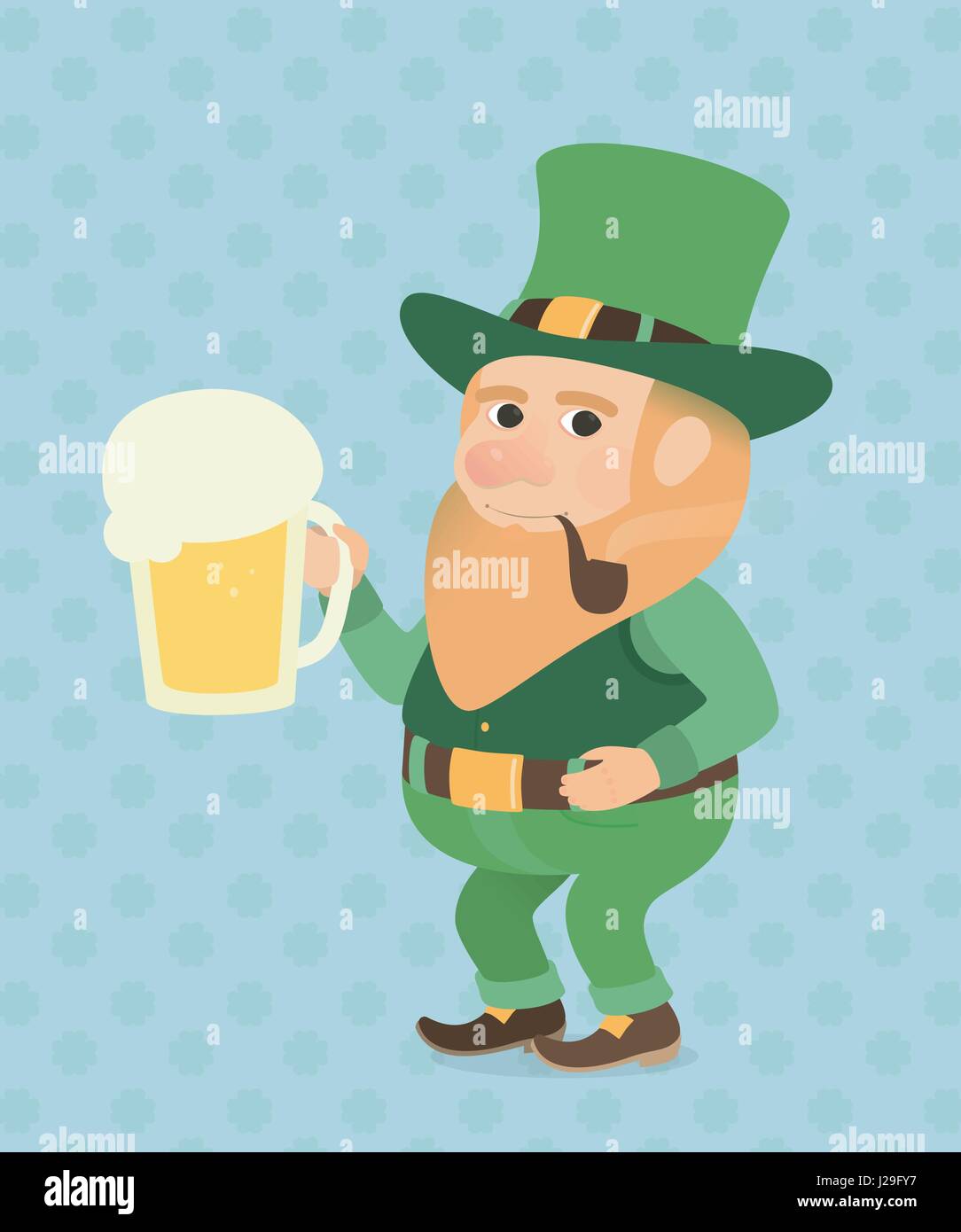 Festa di San Patrizio illustrazione vettoriale leprechaun verde con una pinta di birra Illustrazione Vettoriale