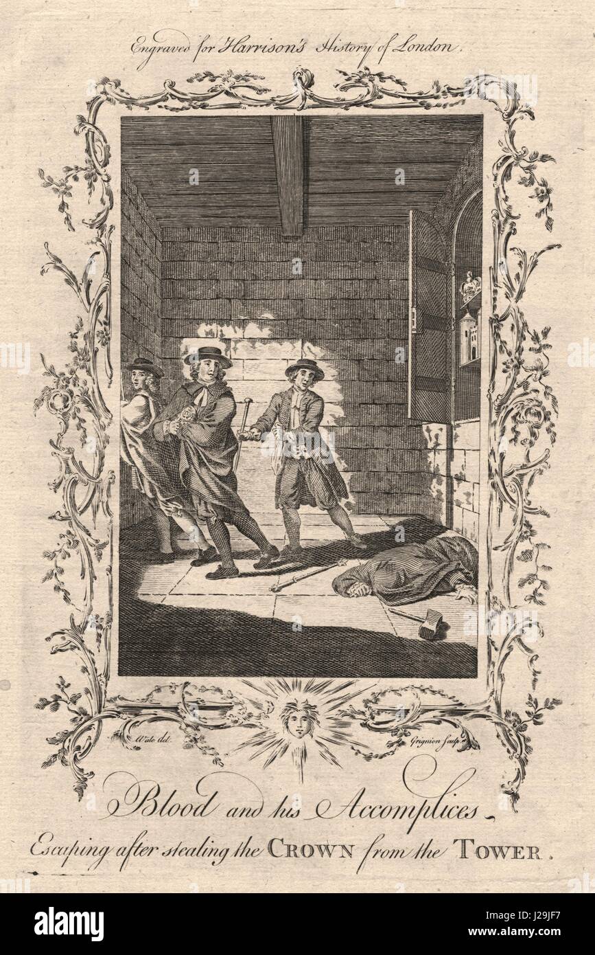 Thomas fuoriuscita di sangue dopo aver rubato la corona dalla Torre di Londra 1671 1776 Foto Stock