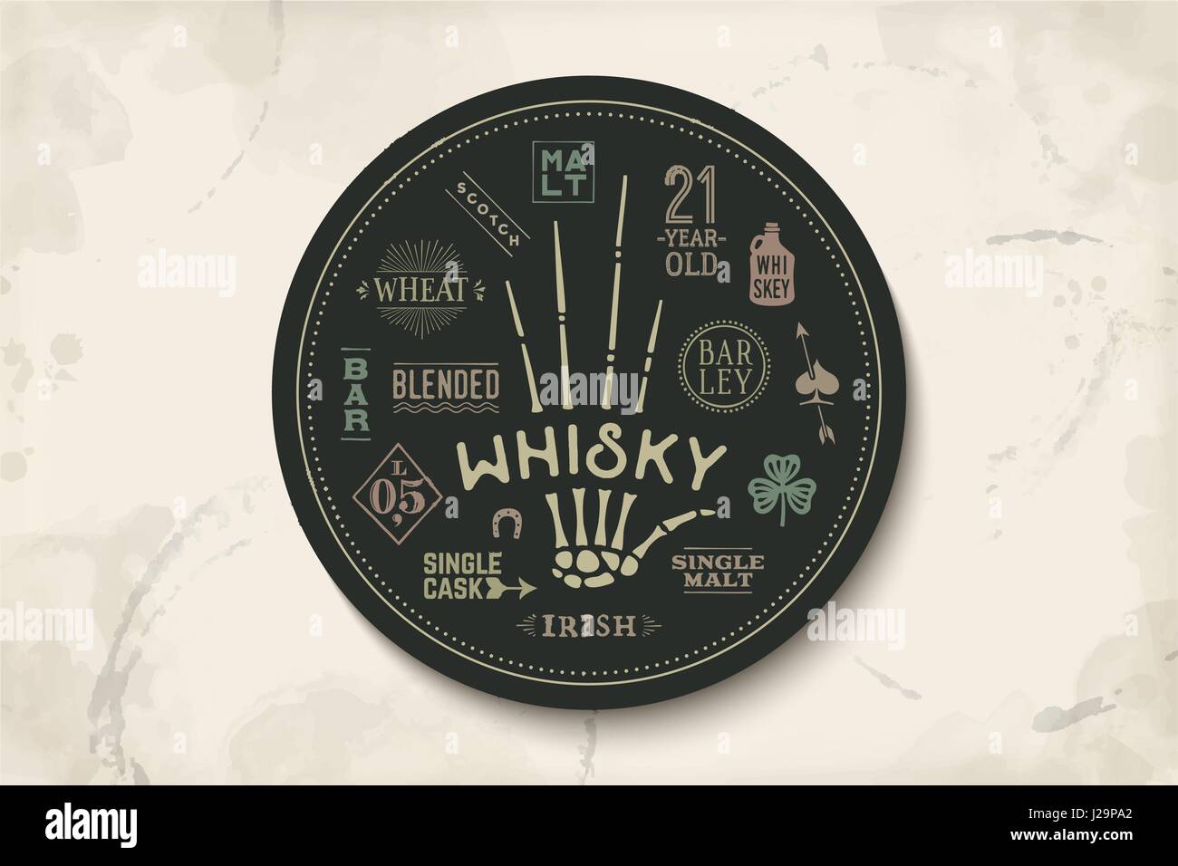 Coaster del whiskey e bevande alcoliche Illustrazione Vettoriale
