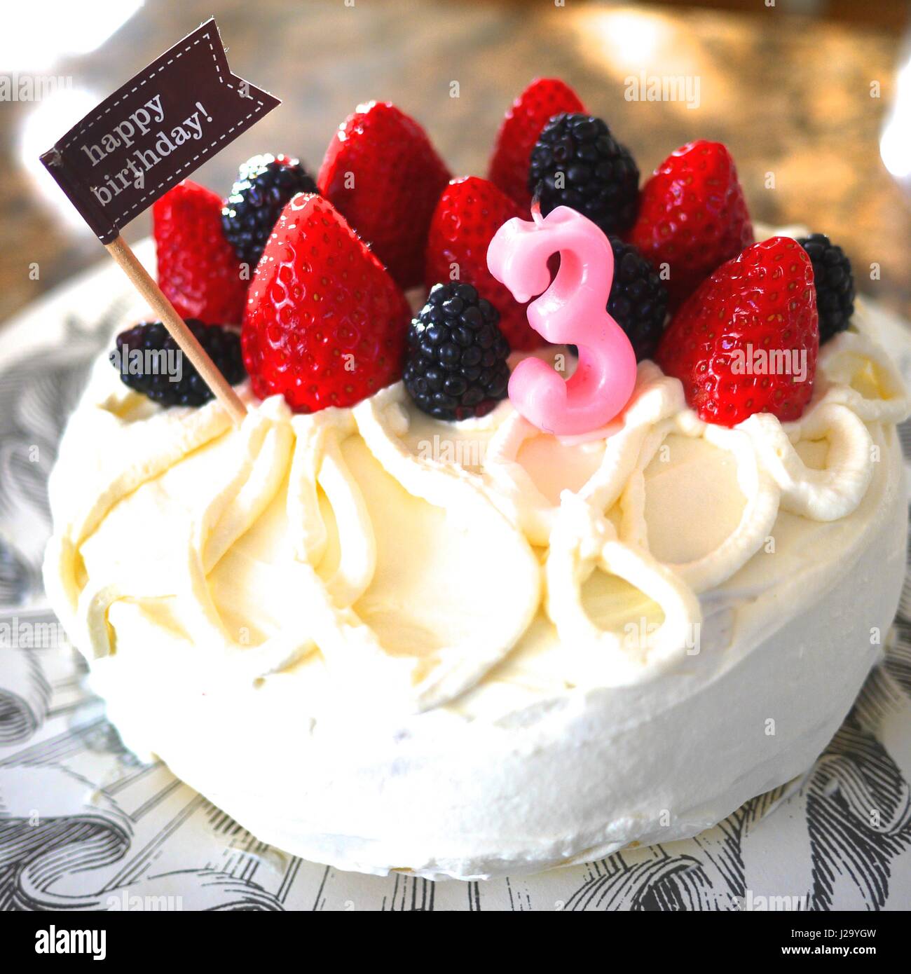 3 anni torta di compleanno Foto Stock