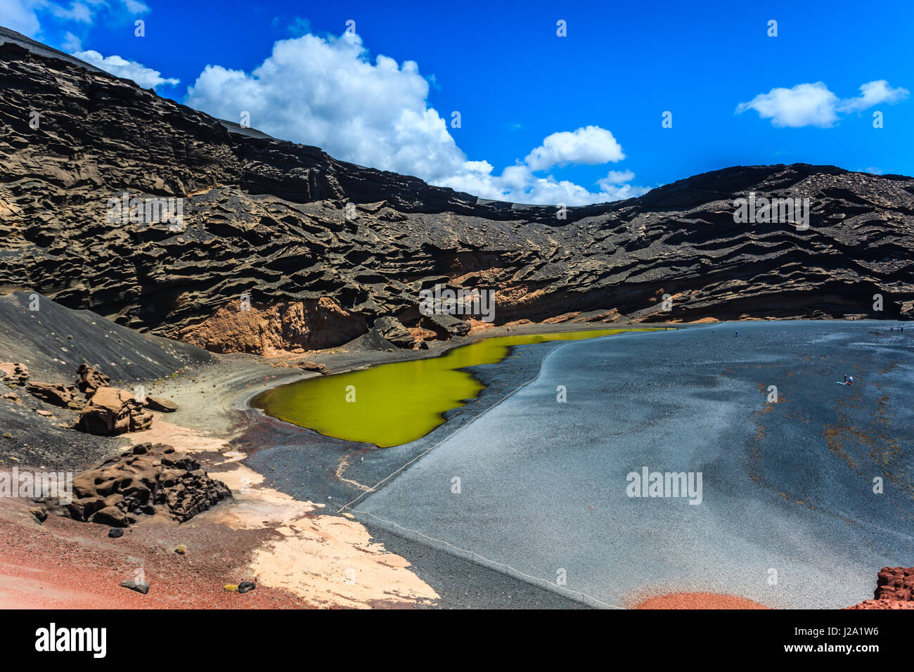 La laguna verde in El Golfo a Lanzarote Foto Stock