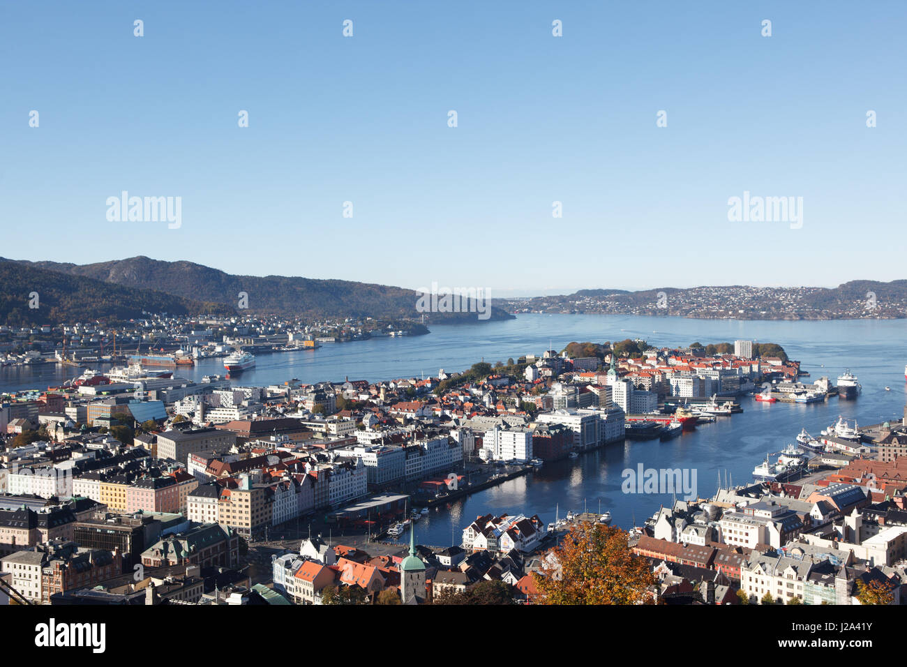 La bellissima città portuale, città di Bergen, Norvegia Foto Stock