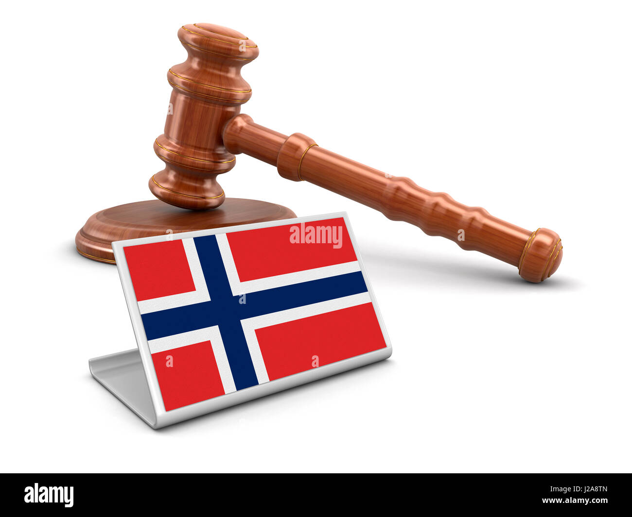 3d mazzuolo di legno e bandiera norvegese. Immagine con tracciato di ritaglio Foto Stock
