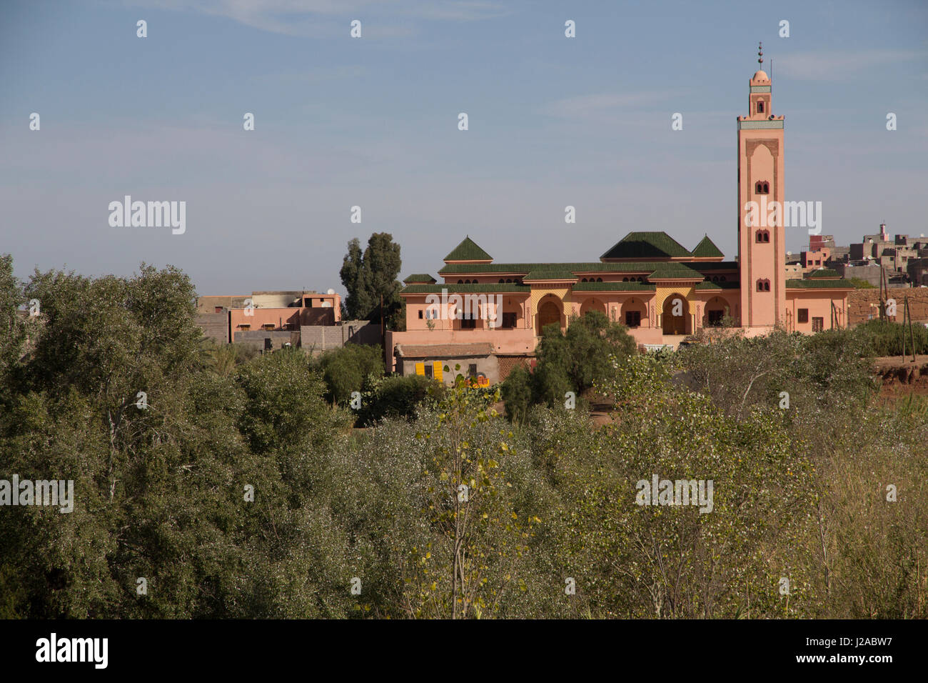 Il Marocco, Marrakech. Porte ad arco e le finestre di una moschea di campagna vicino a Tinmal. Foto Stock